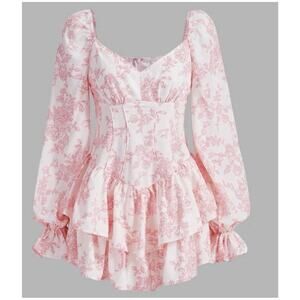 Women's Romper Dress Floral Print Ruffle Dress Pink, Corset Style Size XS